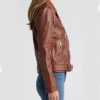 Womens Stylish Leather Biker Jacket Brown Side