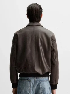 A2 Brown Leather Bomber Jacket Mens Back