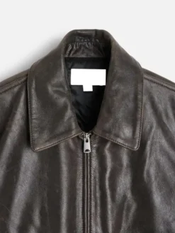 A2 Brown Leather Bomber Jacket Mens Close