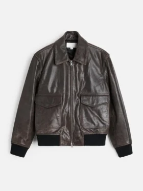 A2 Brown Leather Bomber Jacket Mens Collar