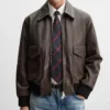 A2 Brown Leather Bomber Jacket Mens Pockets