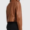 Asymmetrical Ladies Brown Leather Biker Jacket Back