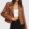 Asymmetrical Ladies Brown Leather Biker Jacket Main