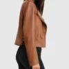 Asymmetrical Ladies Brown Leather Biker Jacket Side