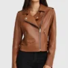 Asymmetrical Ladies Brown Leather Biker Jacket Zipper