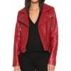 Asymmetrical Red Biker Leather Jacket For Womens Main