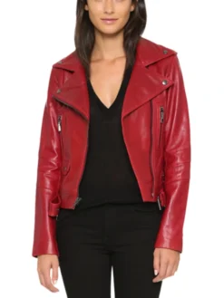 Asymmetrical Red Biker Leather Jacket For Womens Main