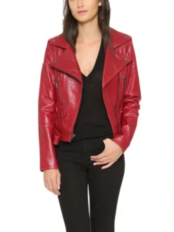 Asymmetrical Red Biker Leather Jacket For Womens Zipper