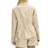 Asymmetrical Womens Beige Leather Biker Jacket Back