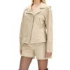 Asymmetrical Womens Beige Leather Biker Jacket Side