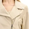Asymmetrical Womens Beige Leather Biker Jacket Zipper