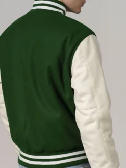 Baseball Forest Green And White Varsity Jacket Back