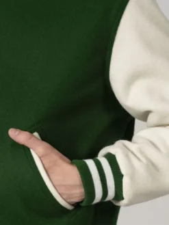 Baseball Forest Green And White Varsity Jacket Cuffs