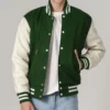Baseball Forest Green And White Varsity Jacket Pockets