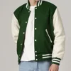 Baseball Forest Green And White Varsity Jacket Sleeves