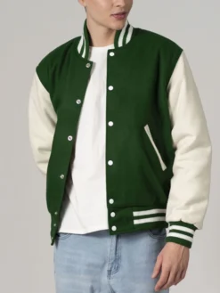 Baseball Forest Green And White Varsity Jacket Sleeves