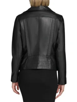 Biker Collar Womens Black Leather Jacket Back