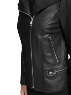 Biker Collar Womens Black Leather Jacket Closure