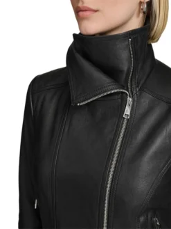 Biker Collar Womens Black Leather Jacket Collar