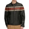 Black Mens Retro Striped Leather Jacket Main