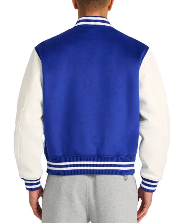 Blue And White Mens Varsity Jacket Backside