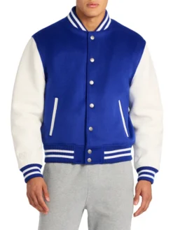 Blue And White Mens Varsity Jacket Front