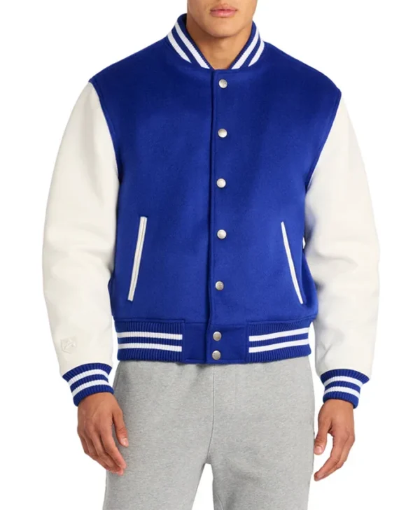 Blue And White Mens Varsity Jacket Front