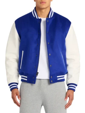Blue And White Men's Varsity Jacket Open