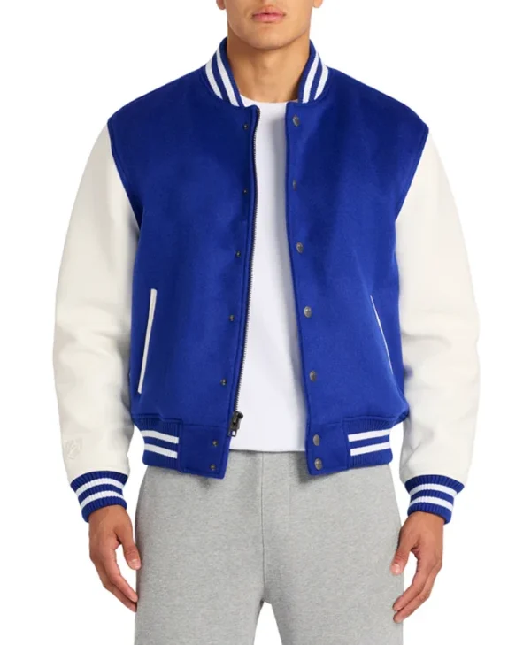 Blue And White Mens Varsity Jacket Open