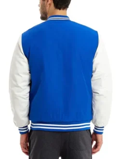 Blue and White Baseball Varsity Jacket Backside
