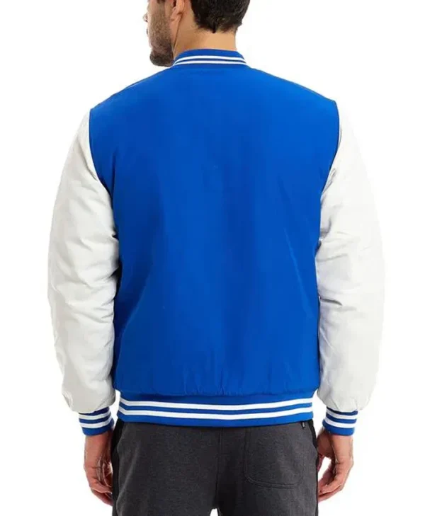 Blue and White Baseball Varsity Jacket Backside