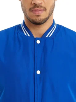 Blue and White Baseball Varsity Jacket Collar