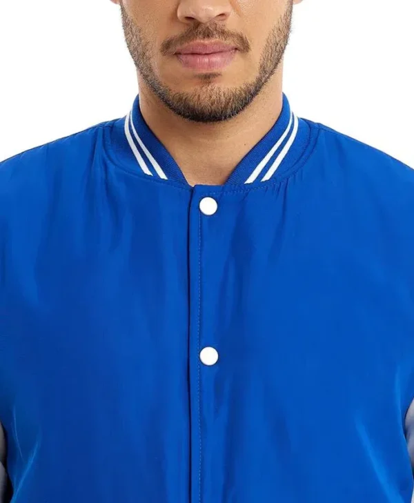 Blue and White Baseball Varsity Jacket Collar