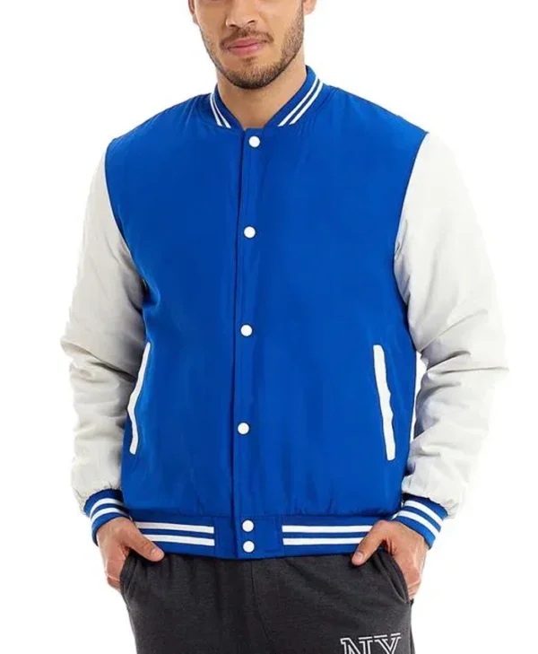 Blue and White Baseball Varsity Jacket Main