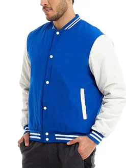 Blue and White Baseball Varsity Jacket Side