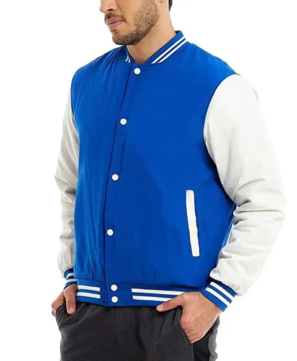 Blue and White Baseball Varsity Jacket Side