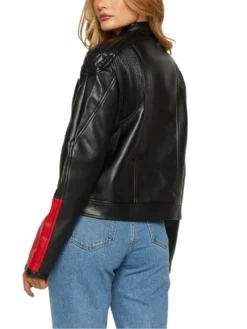 Cafe Racer Womens Red And Black Leather Jacket Back