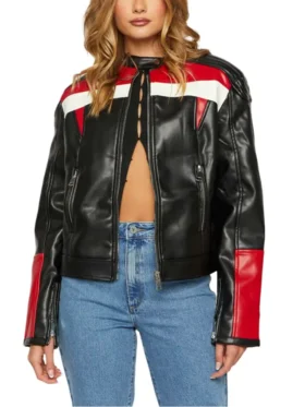 Cafe Racer Women's Red And Black Leather Jacket Main