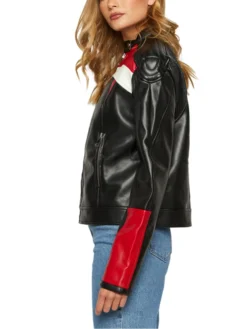Cafe Racer Womens Red And Black Leather Jacket Side