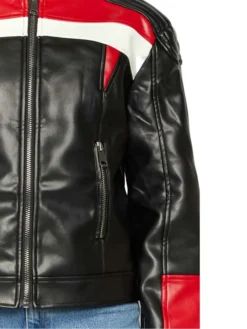 Cafe Racer Womens Red And Black Leather Jacket Sleeves