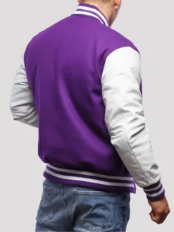 Carlos Purple And White Wool Lettermen Jacket Back