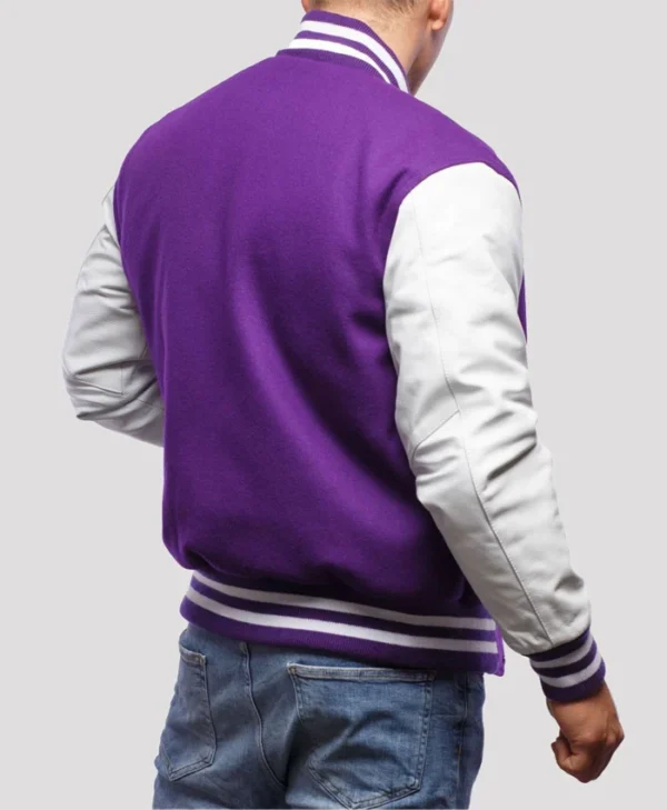 Carlos Purple And White Wool Lettermen Jacket Back