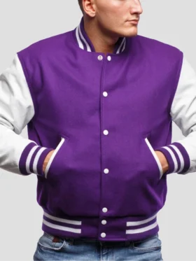 Carlos Purple And White Wool Lettermen Jacket Buttoned
