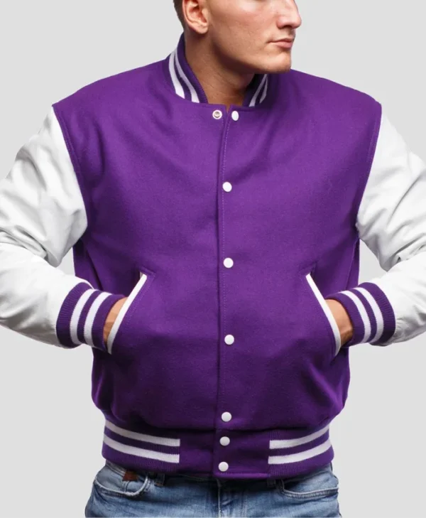 Carlos Purple And White Wool Lettermen Jacket Buttoned