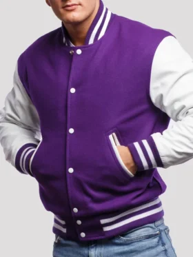 Carlos Purple And White Wool Lettermen Jacket Main