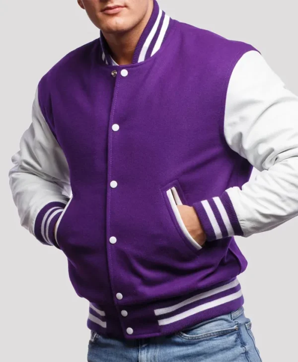 Carlos Purple And White Wool Lettermen Jacket Main