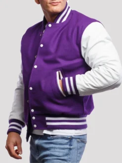 Carlos Purple And White Wool Lettermen Jacket Pockets