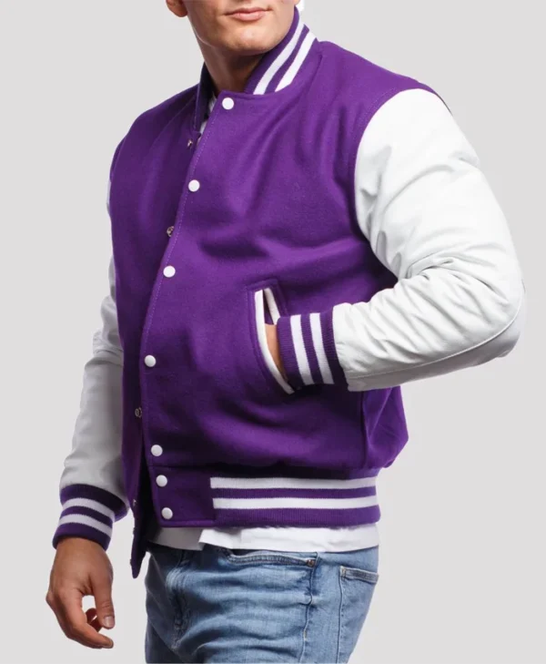Carlos Purple And White Wool Lettermen Jacket Pockets