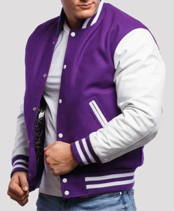 Carlos Purple And White Wool Lettermen Jacket Style