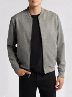 Casual Mens Suede Grey Bomber Jacket Main